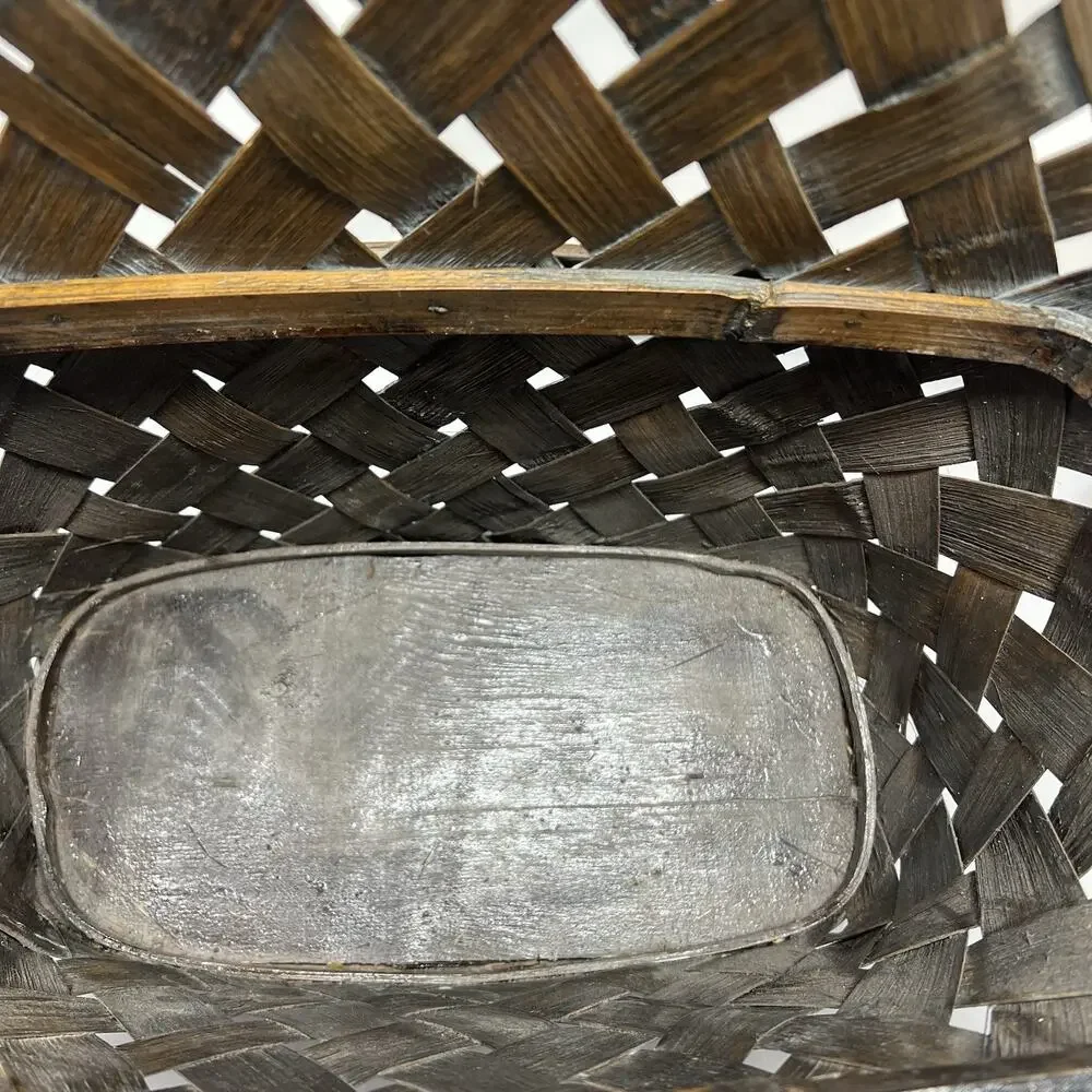 Vintage Handwoven Hanging Wall Basket Wood Splint Primitive Rustic Wall Pocket